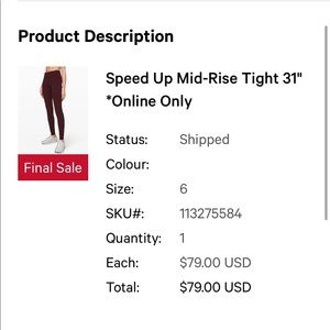 Lululemon Speed up mid rise tight 31” tall